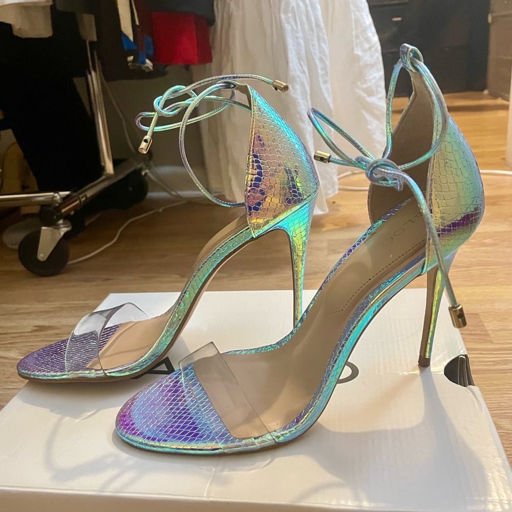 Aldo Vaycia Iridescent Holographic Lace-Up Heels Size 8